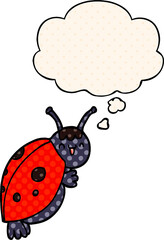 cute cartoon ladybug with thought bubble in comic book style