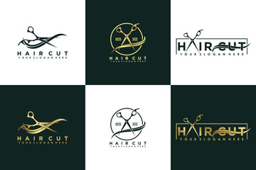 collection of hair cut logo design vector with creative concept for women beauty salon - obrazy, fototapety, plakaty