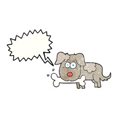 freehand speech bubble textured cartoon dog with bone