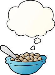 cartoon cereal bowl with thought bubble in smooth gradient style