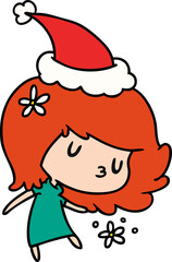 hand drawn christmas cartoon of kawaii girl