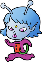 pretty cartoon alien girl running