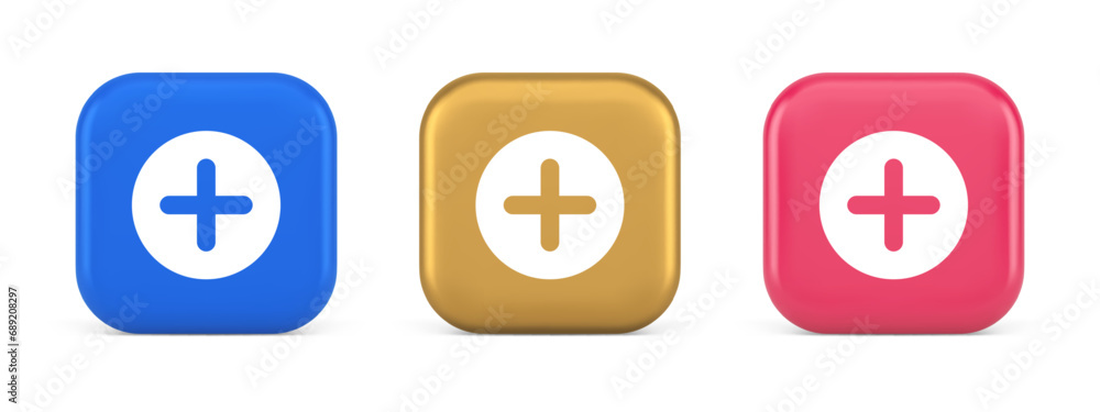 Poster plus add button mathematical addition symbol 3d realistic icon