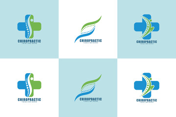 collection of chiropractic logo design with spine concept - obrazy, fototapety, plakaty