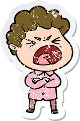 distressed sticker of a cartoon furious man