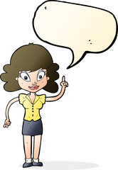 cartoon happy woman with idea with speech bubble