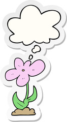 cartoon flower with thought bubble as a printed sticker