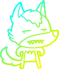 cold gradient line drawing of a cartoon wolf showing teeth