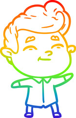 rainbow gradient line drawing of a happy cartoon man