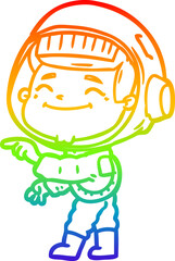 rainbow gradient line drawing of a happy cartoon astronaut