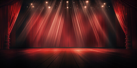stage with spotlight ,Magic theater stage red curtains Show Spotlight,Rideaux Rouges De Scène De Théâtre Magique Show Spotlight Generative Ai
