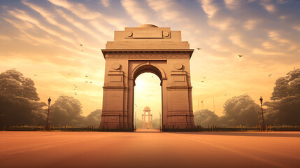 Fototapeta na wymiar City of Dawn. Capturing Delhi's Morning Glow and Architectural Beauty.AI Generative 