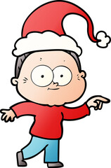 hand drawn gradient cartoon of a happy old woman wearing santa hat