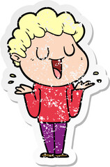 distressed sticker of a laughing cartoon man