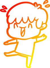warm gradient line drawing of a cartoon laughing boy