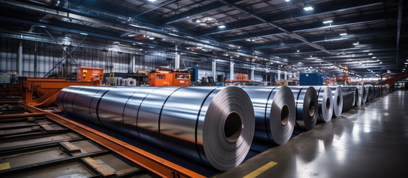 steel sheet stock rolls in company warehouse