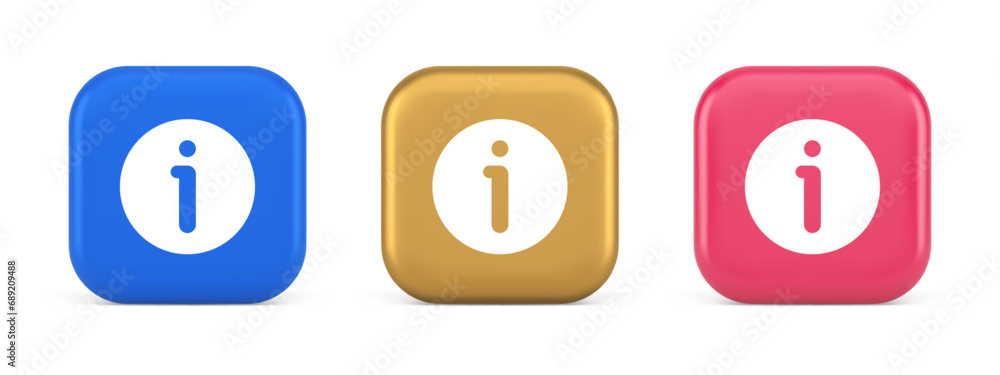 Aufkleber info button information character faq question answer help support web app 3d realistic icon