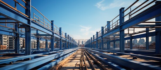 Fototapeta premium Steel structure for high building construction with clear sky