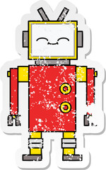 distressed sticker of a cute cartoon robot