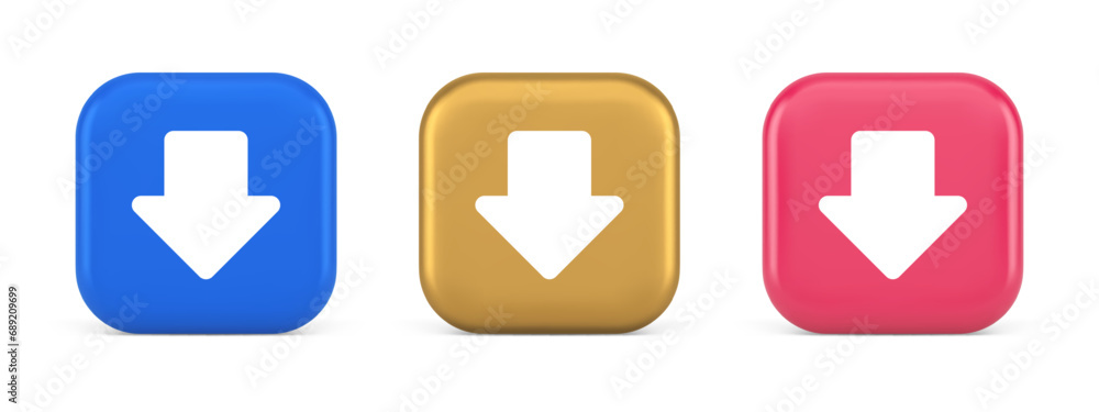 Poster arrow down button keyboard navigation pointer cyberspace downloading web app 3d icon