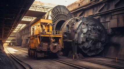 Huge mining machine in the coal mine,generative ai - obrazy, fototapety, plakaty