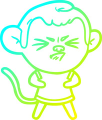 cold gradient line drawing of a cartoon annoyed monkey
