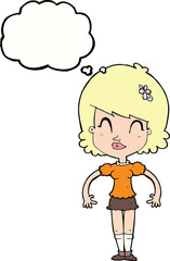 cartoon happy pretty woman  with thought bubble