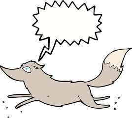 cartoon wolf running with speech bubble
