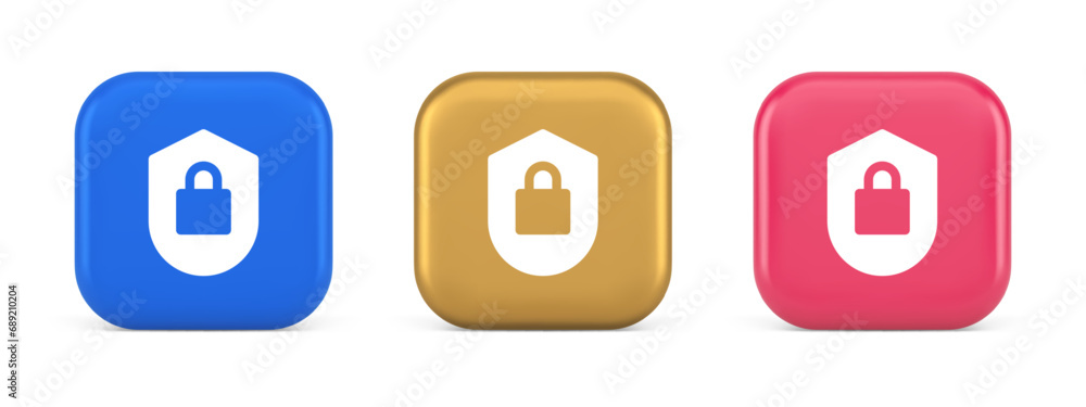 Poster lock shield security button privacy blocked password service web app 3d realistic icon