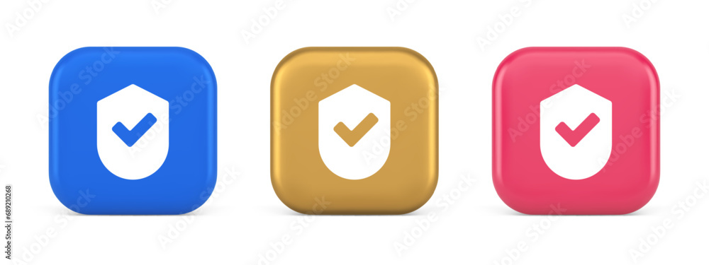 Poster done checkmark shield button success protection approved password web app 3d realistic icon