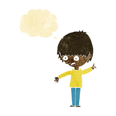 cartoon boy with question with thought bubble