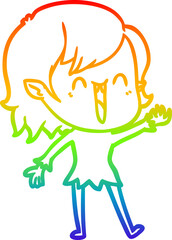 rainbow gradient line drawing of a cute cartoon happy vampire girl