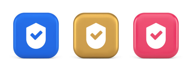 Done checkmark shield button success protection approved password web app 3d realistic icon