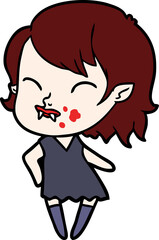 cartoon vampire girl with blood on cheek