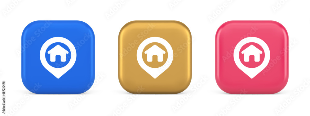 Poster house map pin location button navigation panel web app gps network pointer 3d realistic icon