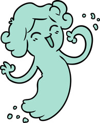 hand drawn cartoon doodle of a happy pink ghost