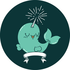 icon of a tattoo style happy narwhal © lineartestpilot
