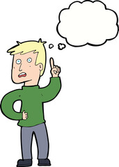 cartoon boy with idea with thought bubble