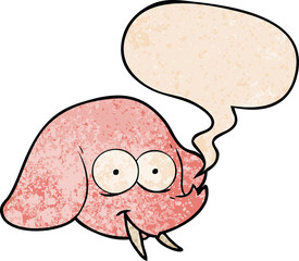 cartoon elephant face with speech bubble in retro texture style