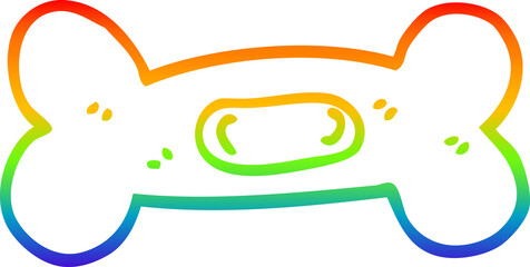 rainbow gradient line drawing of a cartoon pet bone