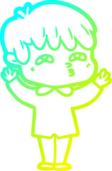 cold gradient line drawing of a cartoon curious man