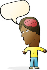 cartoon man with brain symbol with speech bubble