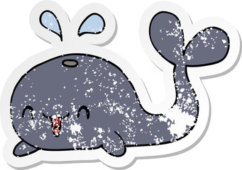 distressed sticker of a cartoon happy whale