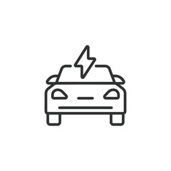 Electrical car line icon. Hybrid Vehicles. Eco friendly auto with electric battery. Front view. Editable stroke. Vector illustration.