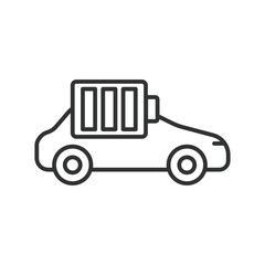 Electrical car charged battery line icon. Hybrid Vehicles. Eco friendly auto with electric battery. Side view. Editable stroke. Vector illustration.