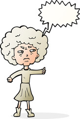 cartoon annoyed old woman with speech bubble