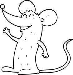 freehand drawn black and white cartoon mouse