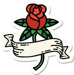 sticker of tattoo in traditional style of a rose and banner