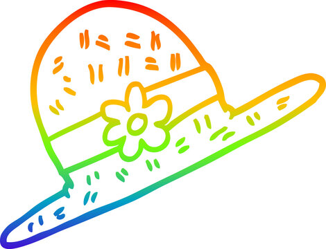 recommend clip art: rainbow gradient line drawing of a cartoon straw hat