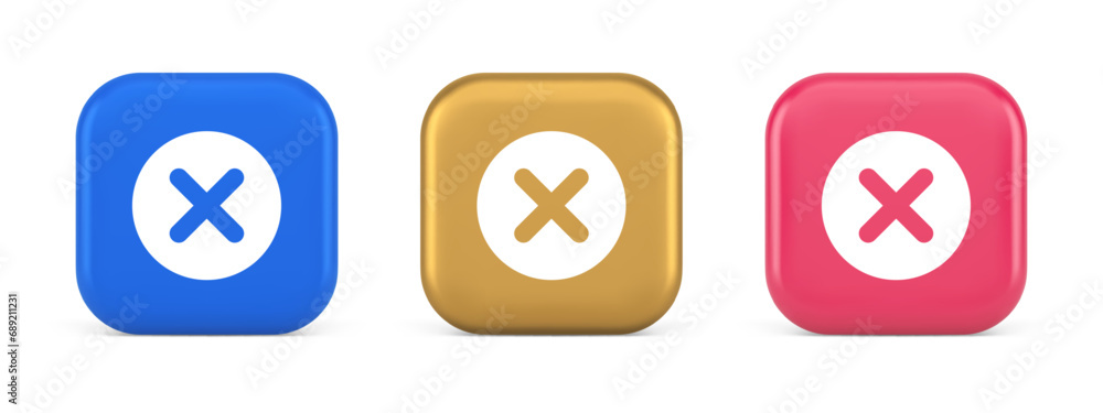 Poster cross button cancel reject decline negative forbidden fail 3d realistic icon